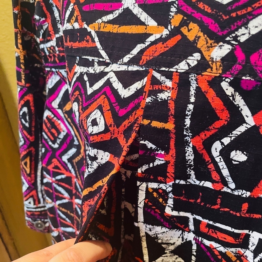 Lark Lane 3/4 sleeve abstract tribal swing style button jacket 16 pink orange - Picture 8 of 10